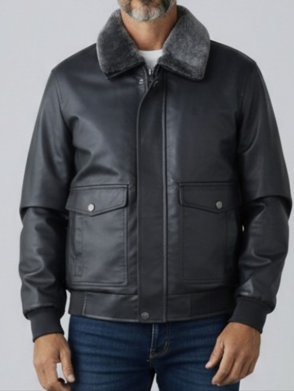 BV CLOTHING Faux Leather Jacket Men's Bomber Jacket In Black Size S